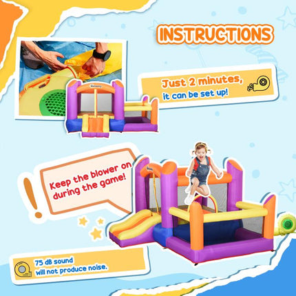 Kids Bouncy Castle House Inflatable Trampoline Slide Water Pool 3 in 1 with Blower Indoor Outdoor for Kids Age 3-8 Multi-Colour 2.8 x 2.5 x 1.7m