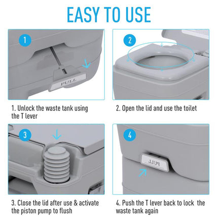 Portable Camping Toilet, 20L Flushable Porta Potty Portaloo with 2 Detachable Tanks, Flush and Double Seal Valve for Outdoor Camping Hiking Travel Caravan