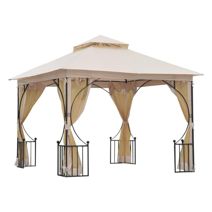 3 x 3m Garden Gazebo Patio Party Tent Shelter Outdoor Canopy Double Tier Sun Shade with Metal Frame and Netting, Beige