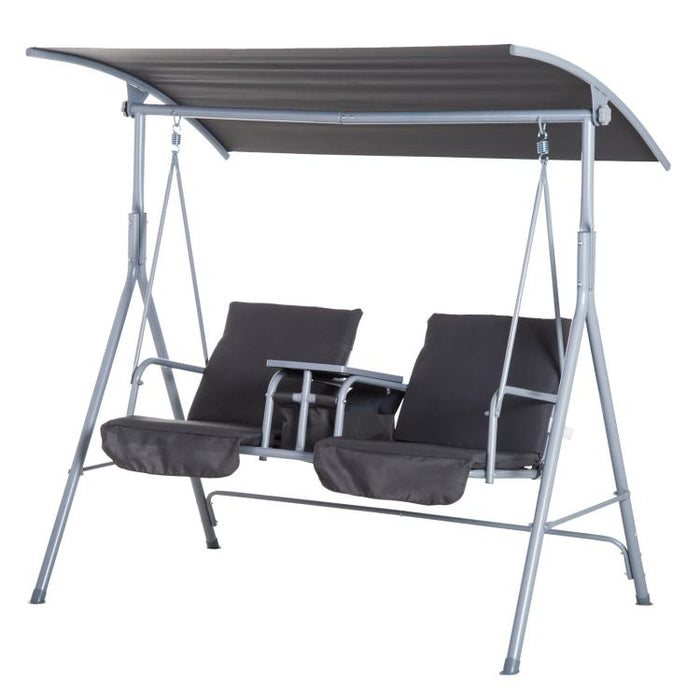Steel Frame 2-Seater Swing Chair w/ Table Grey