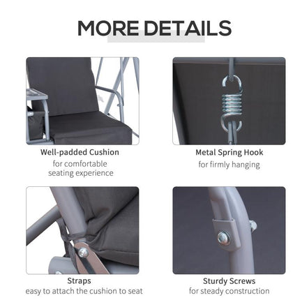 Steel Frame 2-Seater Swing Chair w/ Table Grey