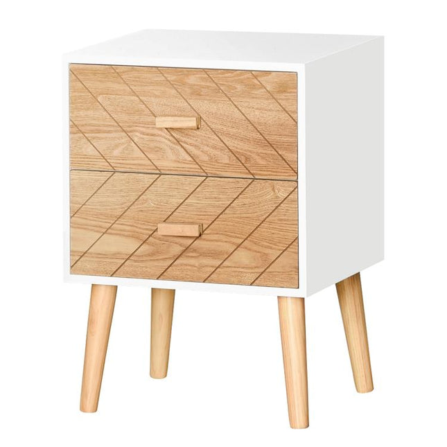 2 Drawers Bedside Table with Pine Legs, Bedroom Wooden Storage Cabinet, Natural