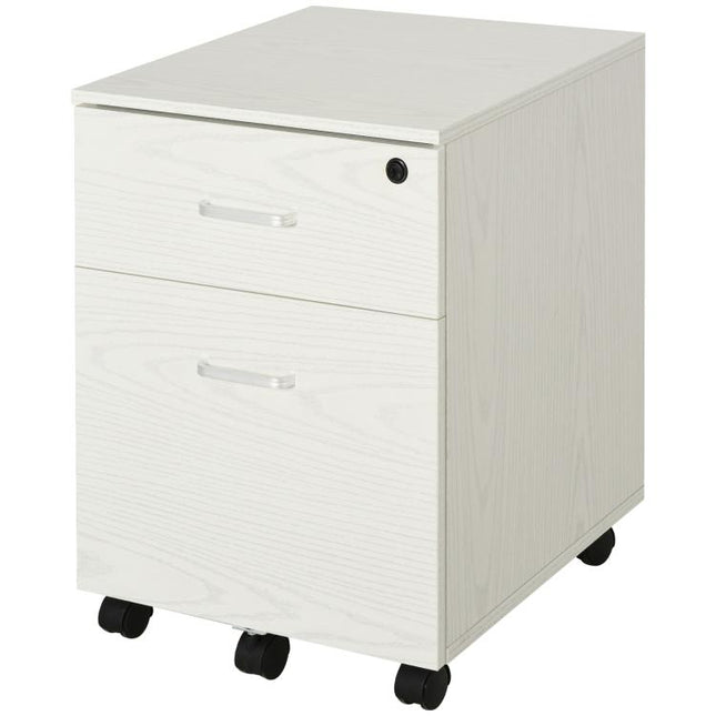 2-Drawer Locking Office Filing Cabinet w/ 5 Wheels Rolling Storage Hanging A4 Cupboard Home Organisation White Wood Grain