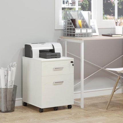 2-Drawer Locking Office Filing Cabinet w/ 5 Wheels Rolling Storage Hanging A4 Cupboard Home Organisation White Wood Grain