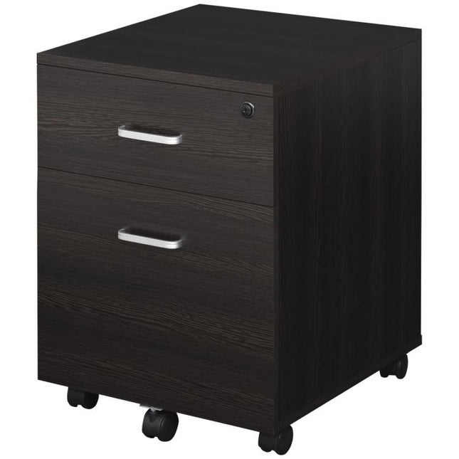 2-Drawer Locking Office Filing Cabinet w/ 5 Wheels Rolling Storage Hanging A4 Cupboard Home Organisation Black Wood Grain