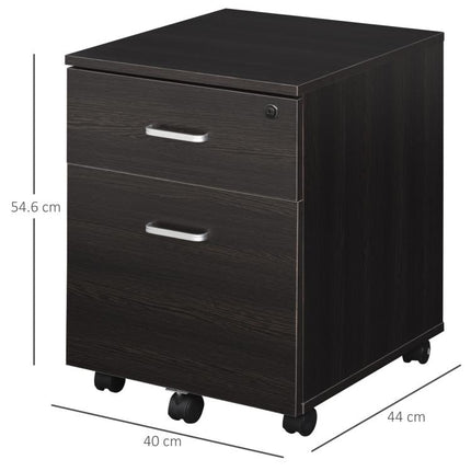 2-Drawer Locking Office Filing Cabinet w/ 5 Wheels Rolling Storage Hanging A4 Cupboard Home Organisation Black Wood Grain