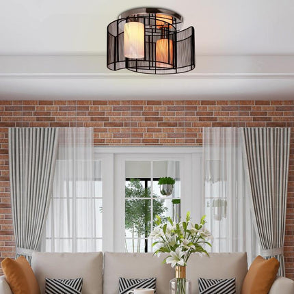 Modern Chandelier, Semi-Flush Mount Ceiling Light with 2 Light, E27 Bulb Base for Hallway, Dining Room, Living Room, White and Black