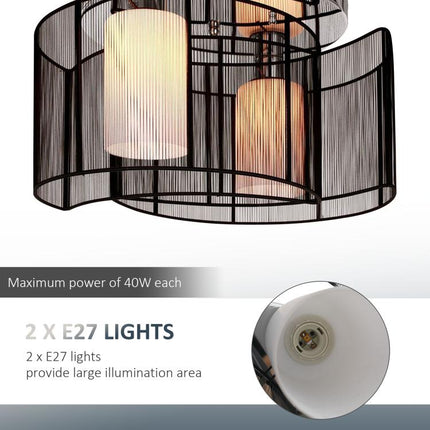Modern Chandelier, Semi-Flush Mount Ceiling Light with 2 Light, E27 Bulb Base for Hallway, Dining Room, Living Room, White and Black