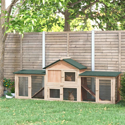 Large Rabbit Hutch Outdoor Wooden Guinea Pig Hutch with Run, 2 Storey Bunny House 210 x 45.5 x 84.5 cm