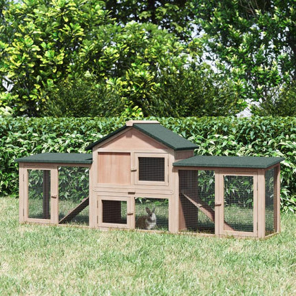 Large Rabbit Hutch Outdoor Wooden Guinea Pig Hutch with Run, 2 Storey Bunny House 210 x 45.5 x 84.5 cm