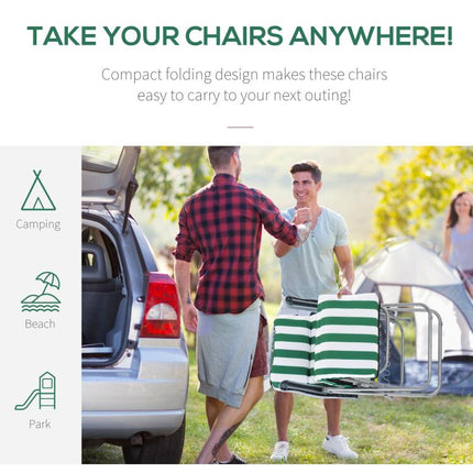 Reclining Garden Chair Set of 2, 5-Level Adjustable Zero Gravity Chairs with Cushions, Folding Sun Lounger Garden Recliner Chairs with Armrests for Outdoor, Patio, Green Stripe