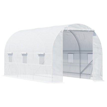 4.5 x 2 x 2 m Polytunnel Greenhouse, Walk-in Green House for Garden with Mesh Windows, Galvanised Steel Frame, White
