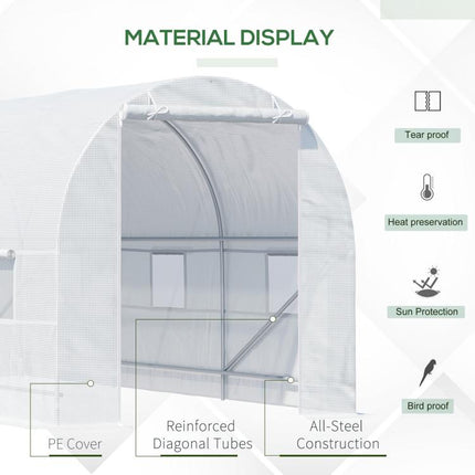4.5 x 2 x 2 m Polytunnel Greenhouse, Walk-in Green House for Garden with Mesh Windows, Galvanised Steel Frame, White
