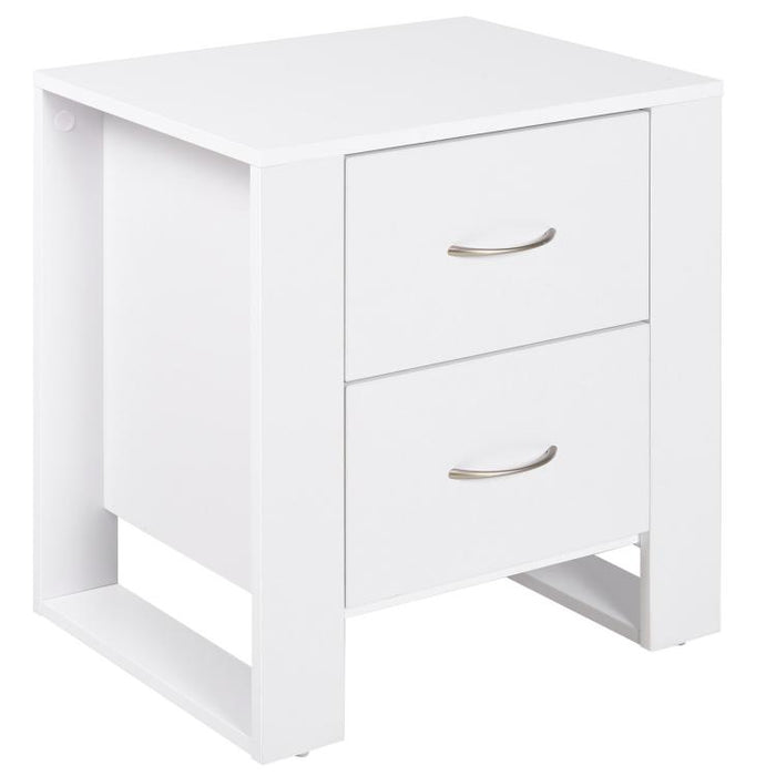 Bedside Table with 2 Drawers, Nightstand with Handles and Elevated Base, Side Table for Bedroom, Living Room, White