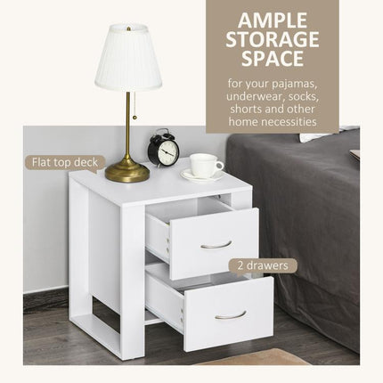 Bedside Table with 2 Drawers, Nightstand with Handles and Elevated Base, Side Table for Bedroom, Living Room, White