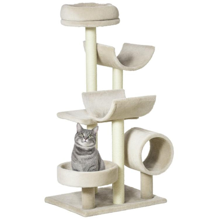 Cat Tree for Indoor Cats Kitten Pet Scratching Post Perch Activity Center Scratcher Climb Post Play House Arch with Tunnel 105cm Tall Beige