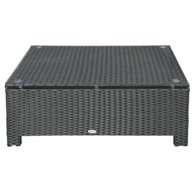 PE Rattan Coffee Table, Rectangular Outdoor Coffee Table with Tempered Glass Top, 70 KG Capacity for Garden, Balcony, Terrace, Patio, Black