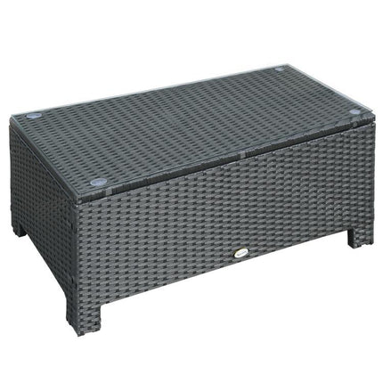PE Rattan Coffee Table, Rectangular Outdoor Coffee Table with Tempered Glass Top, 70 KG Capacity for Garden, Balcony, Terrace, Patio, Black