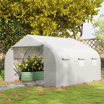 Walk-In Polytunnel Greenhouse Warm House Garden Tunnel Shelter Plant Shed with Door and Windows, Galvanised Steel Frame, 3.5 x 3 x 2m, White