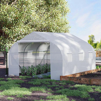 Walk-In Polytunnel Greenhouse Warm House Garden Tunnel Shelter Plant Shed with Door and Windows, Galvanised Steel Frame, 3.5 x 3 x 2m, White