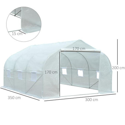Walk-In Polytunnel Greenhouse Warm House Garden Tunnel Shelter Plant Shed with Door and Windows, Galvanised Steel Frame, 3.5 x 3 x 2m, White