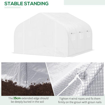Walk-In Polytunnel Greenhouse Warm House Garden Tunnel Shelter Plant Shed with Door and Windows, Galvanised Steel Frame, 3.5 x 3 x 2m, White