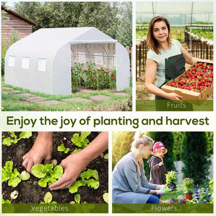 Walk-In Polytunnel Greenhouse Warm House Garden Tunnel Shelter Plant Shed with Door and Windows, Galvanised Steel Frame, 3.5 x 3 x 2m, White