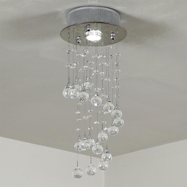 Metal Crystal Ceiling Light Chandelier Elegant Pendant Lamp Living Room Stairway Spiral Rain Drop Pendant Lamp Silver