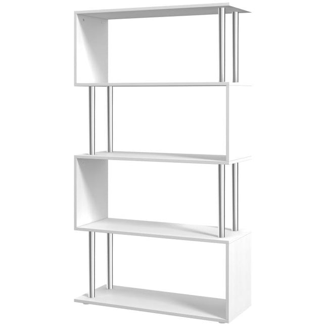S Shape Bookcase, 5 Tiers Bookshelf, Modern Freestanding Storage Shelf for Home Office, Study, Living Room, 80 x 30 x 145cm, White