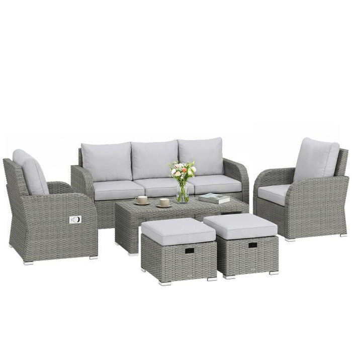 Six-piece Rattan Garden Furniture Set with Reclining Armchairs - Light Grey