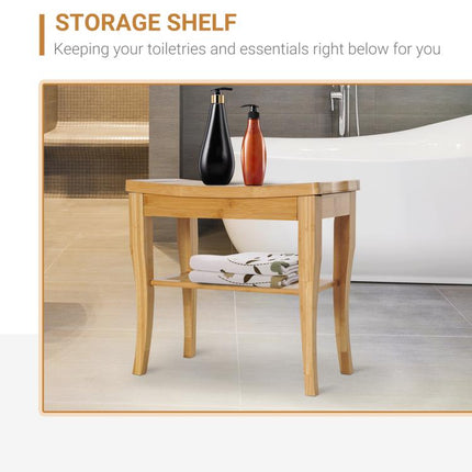 45cm 2-Tier Slatted Shower Bench Storage Seat w/ 4 Legs Comfortable Safe Bathroom Stool Spa Bath Organiser