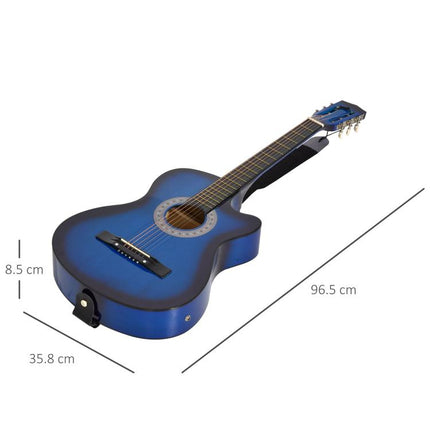 38 Inch Full Size Acoustic Electric Guitar, Classical Beginner Junior Adult Guitar Gloss Finish with Carrying Case, Strap, Picks, Spare Strings - Blue