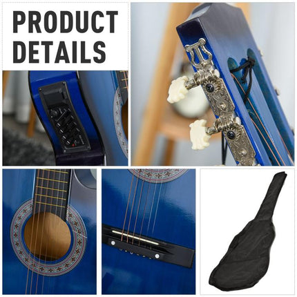38 Inch Full Size Acoustic Electric Guitar, Classical Beginner Junior Adult Guitar Gloss Finish with Carrying Case, Strap, Picks, Spare Strings - Blue