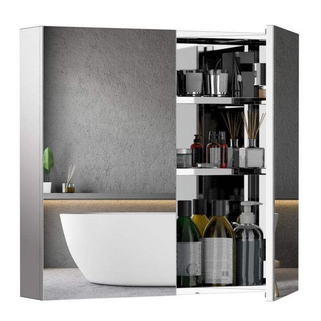 Bathroom Mirror Cabinet, Stainless Steel Wall Mounted  Bathroom Storage Cabinet with Double Doors, 60x55cm