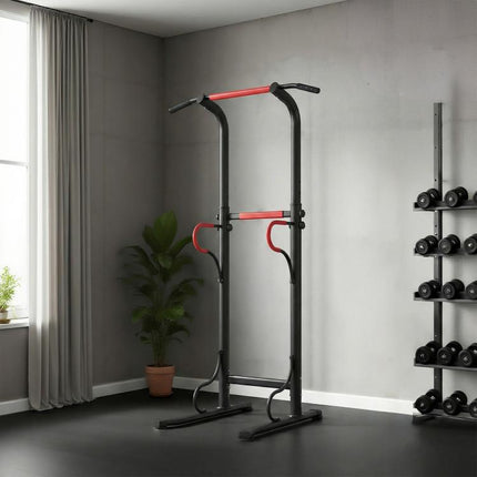 Steel Multi-Use Exercise Power Tower Pull Up Station Adjustable Height W/ Grips