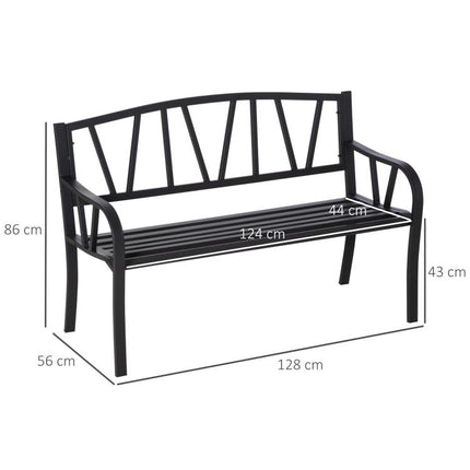 2-Seater Garden Bench Metal Loveseat w/ Decorative Backrest Ergonomic Armrest