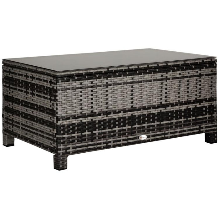 PE Rattan Garden Coffee Table, with Glass Table Top - Grey