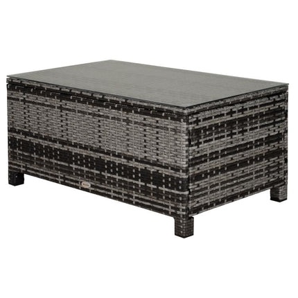 PE Rattan Garden Coffee Table, with Glass Table Top - Grey