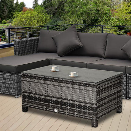 PE Rattan Garden Coffee Table, with Glass Table Top - Grey
