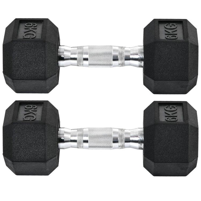 2x6kg Hex Dumbbells Set Rubber Dumbbells Weight Lifting Equipment Fitness Home Gym
