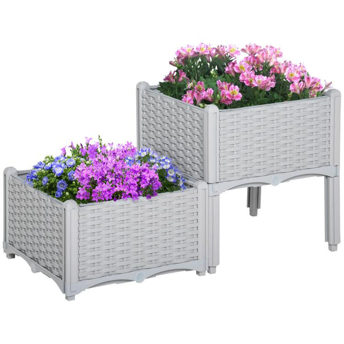 Set of Two Rattan-Effect Planters - Grey