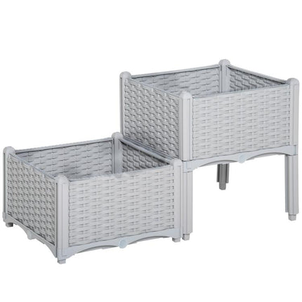 Set of Two Rattan-Effect Planters - Grey