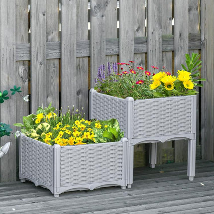 Set of Two Rattan-Effect Planters - Grey