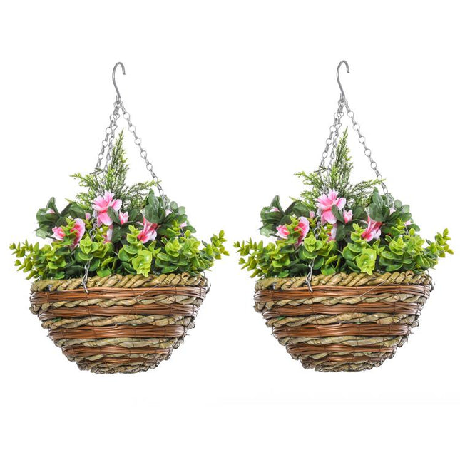 Set of Two Hanging Lisianthus Flower Pots - Pink/Green