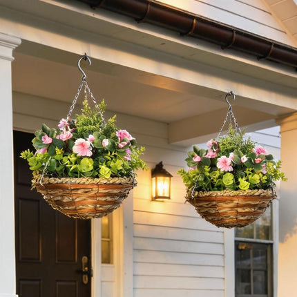 Set of Two Hanging Lisianthus Flower Pots - Pink/Green