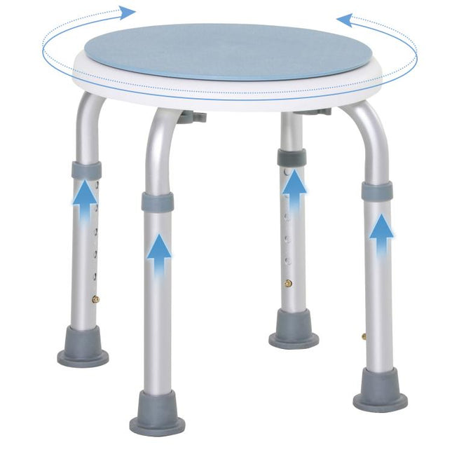 360 Degrees Swivel Shower Chair, Height Adjustable Aluminium Shower Stool with Non-Slip Feet for Disabled, Elderly, Light Blue