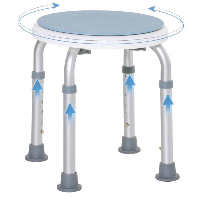 360 Degrees Swivel Shower Chair, Height Adjustable Aluminium Shower Stool with Non-Slip Feet for Disabled, Elderly, Light Blue