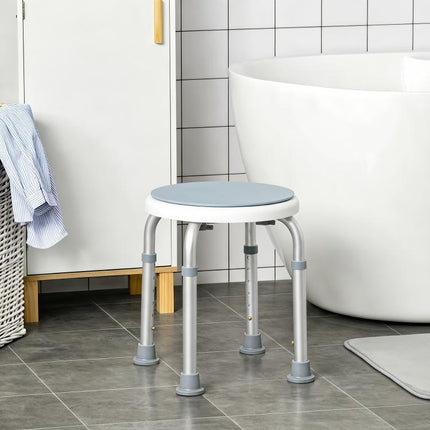 360 Degrees Swivel Shower Chair, Height Adjustable Aluminium Shower Stool with Non-Slip Feet for Disabled, Elderly, Light Blue