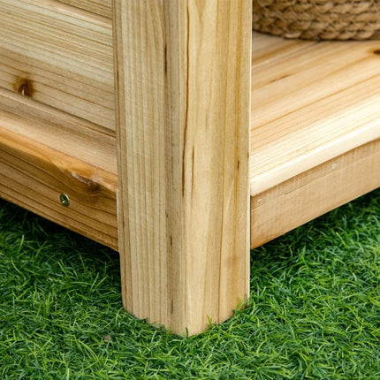 Garden Potting Bench Table, Wooden Workstation Bench w/ Galvanized Metal Tabletop, Storage Shelves and Hooks, Natural