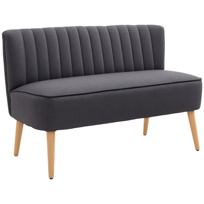 Modern Double Seat Sofa Loveseat Couch 2 Seater Compact Sofa Padded Linen Wood Leg Dark Grey